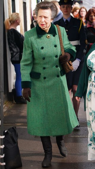 Princess Anne walks in Lydney in Gloucestershire in 2025