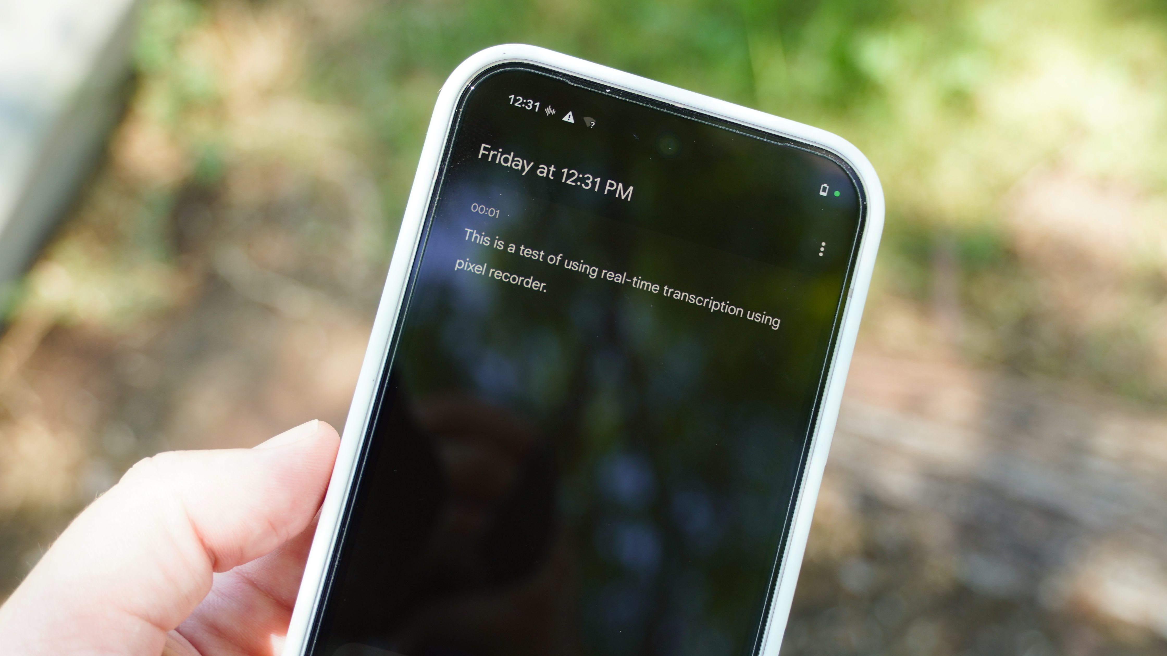 The Google Recorder app on a Pixel transcribing a conversation in real time.