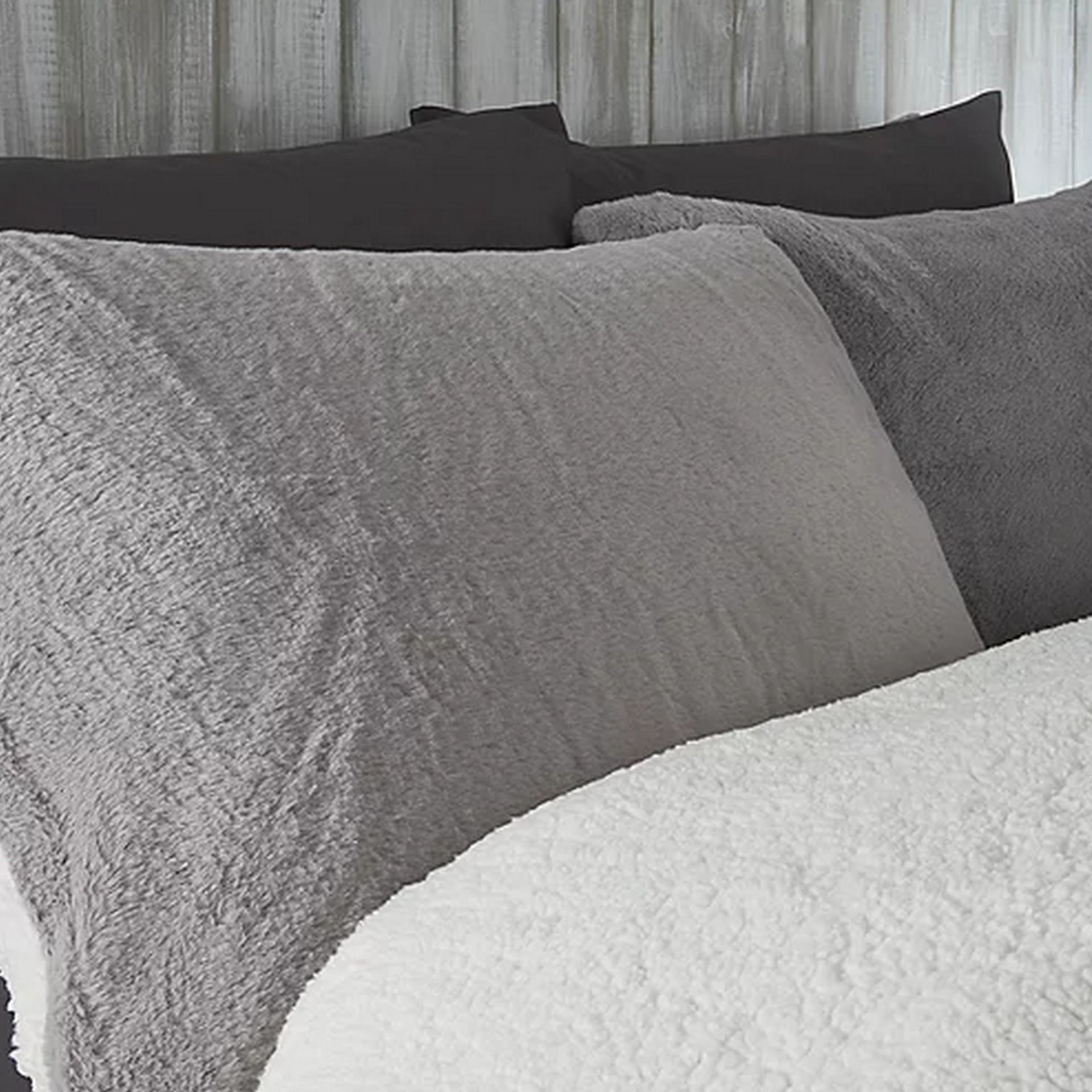 grey faux fur bedding set for pillowcase and duvet