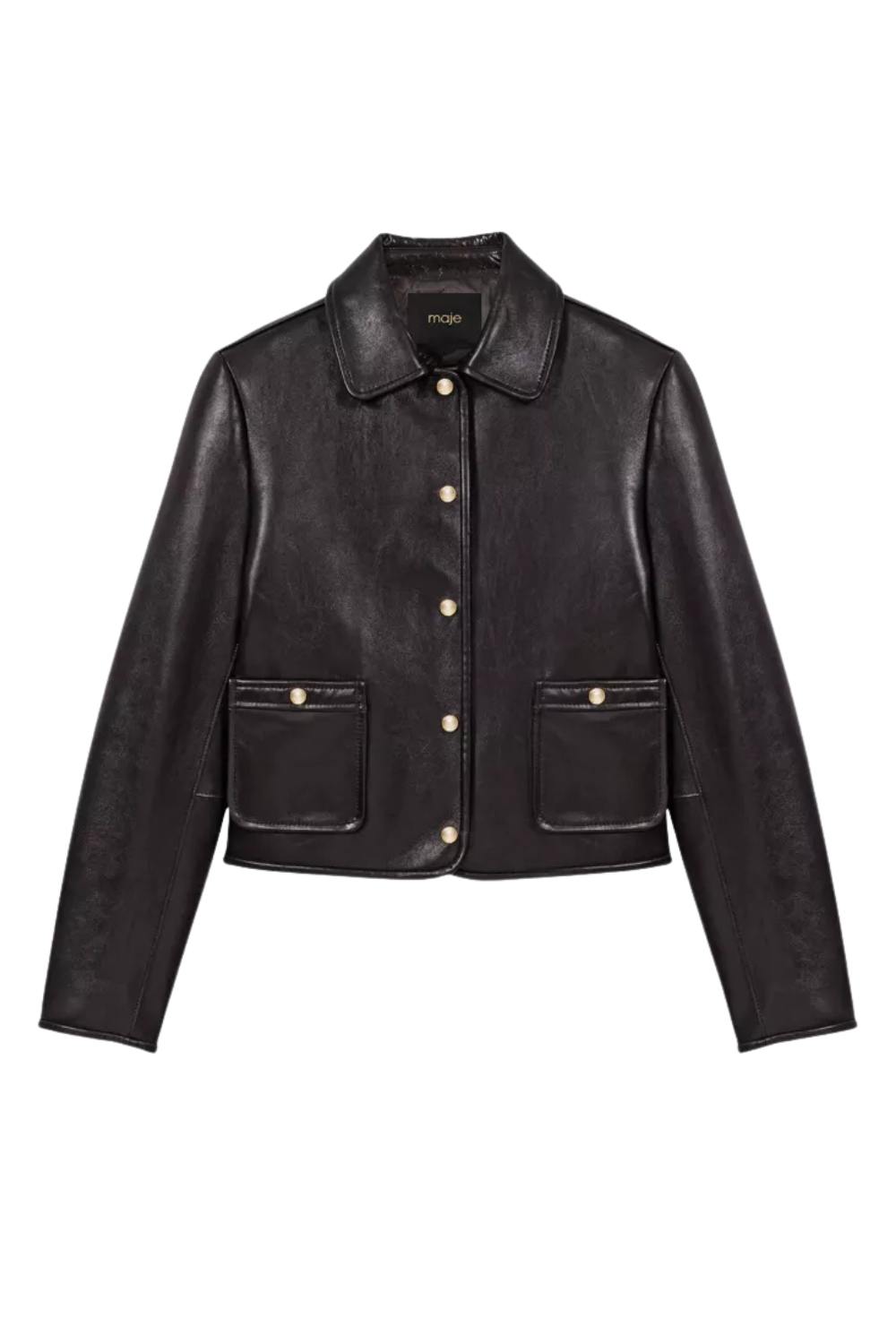 Cropped Side-Pocket Leather Jacket