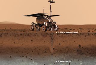 An artist's impression of the ExoMars rover's drill, which is expected to gather samples from as deep as 2 meters (6.6 feet) below the Martian surface.