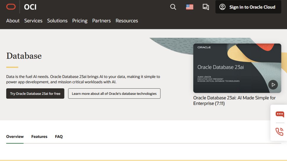 Oracle Database website screenshot (May 2025).