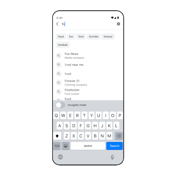 Google will display information while you type in Search on the app