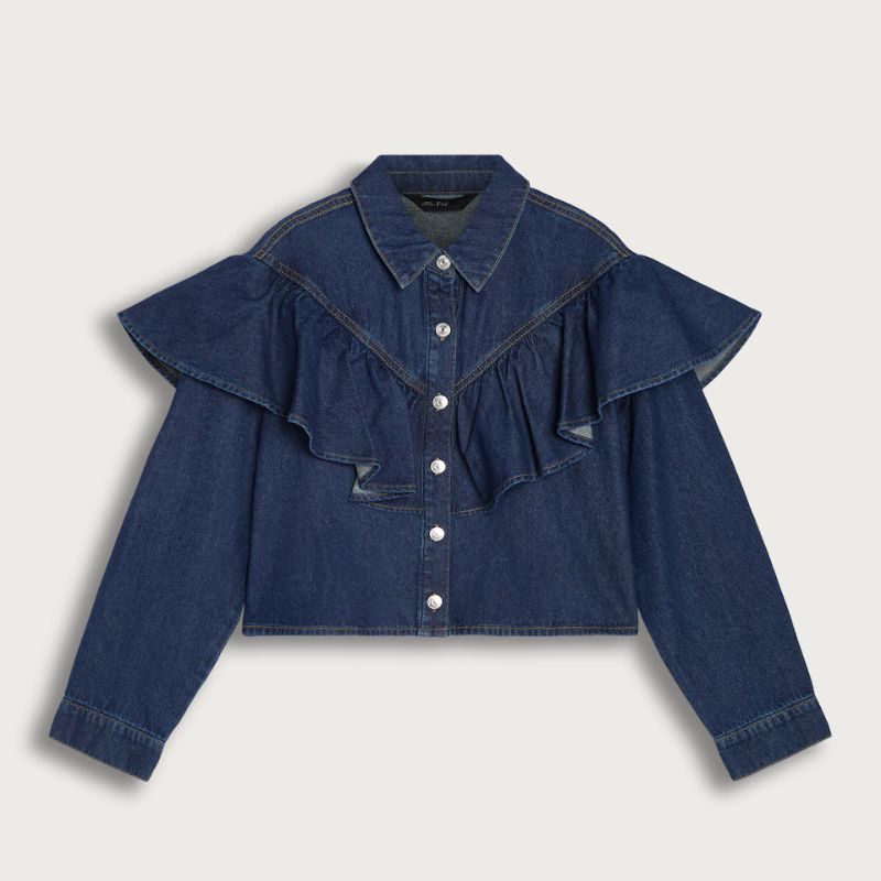 F&F Clothing , Pure Cotton Denim Ruffled Shirt