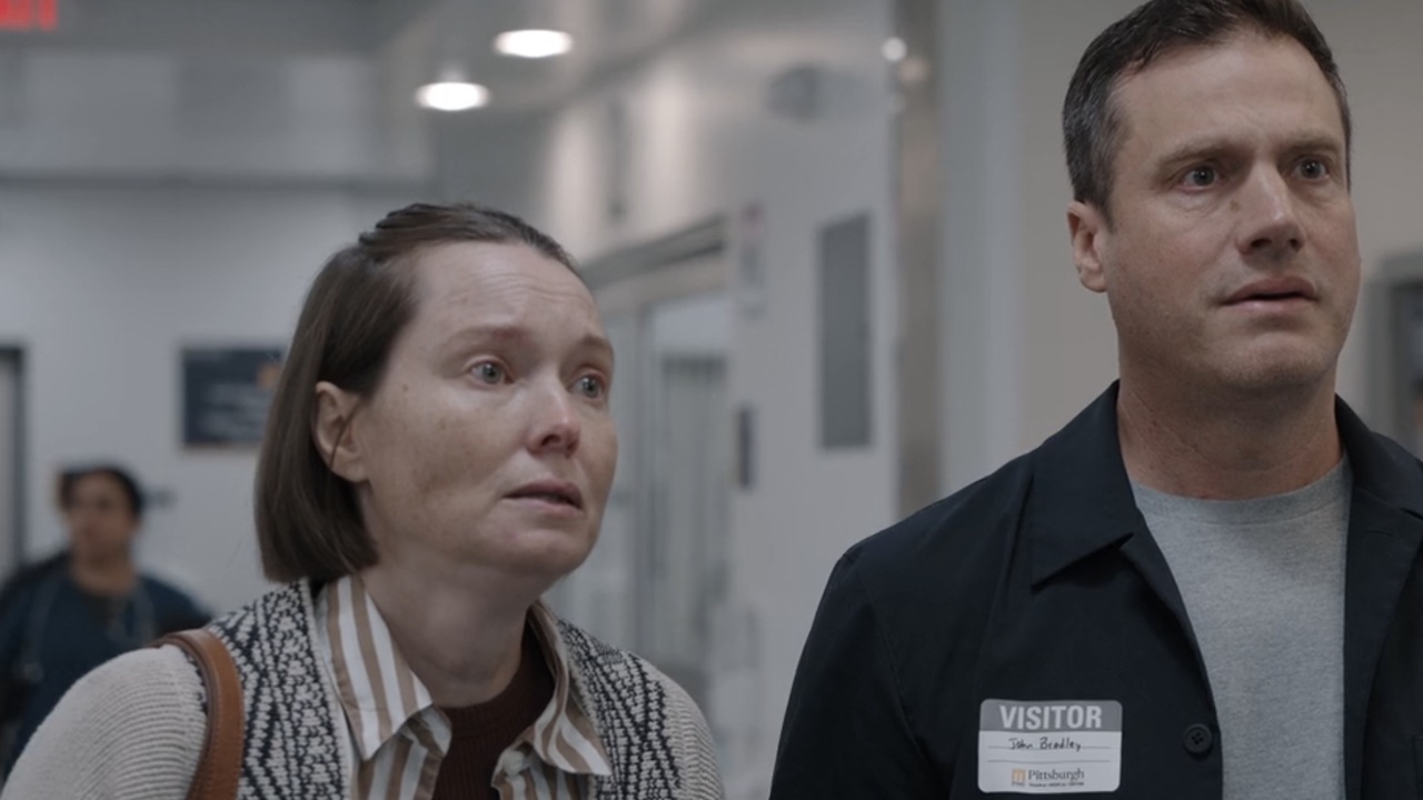 Samantha Sloyan looking concerned in The Pitt