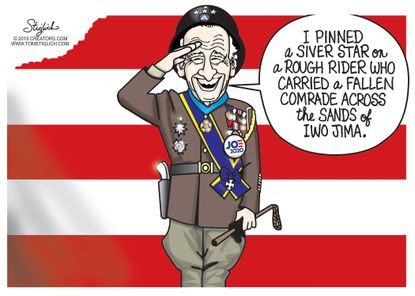 Political Cartoon U.S. Joe Biden War Story Iwo Jima Veteran Lie