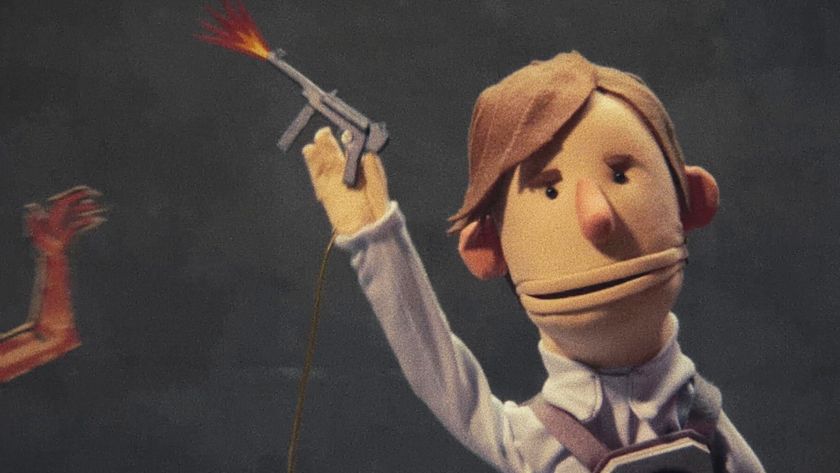 A puppet with a gun