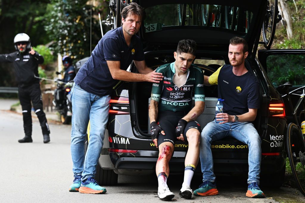 Wout Van Aert after his crash at the Vuelta a Espana