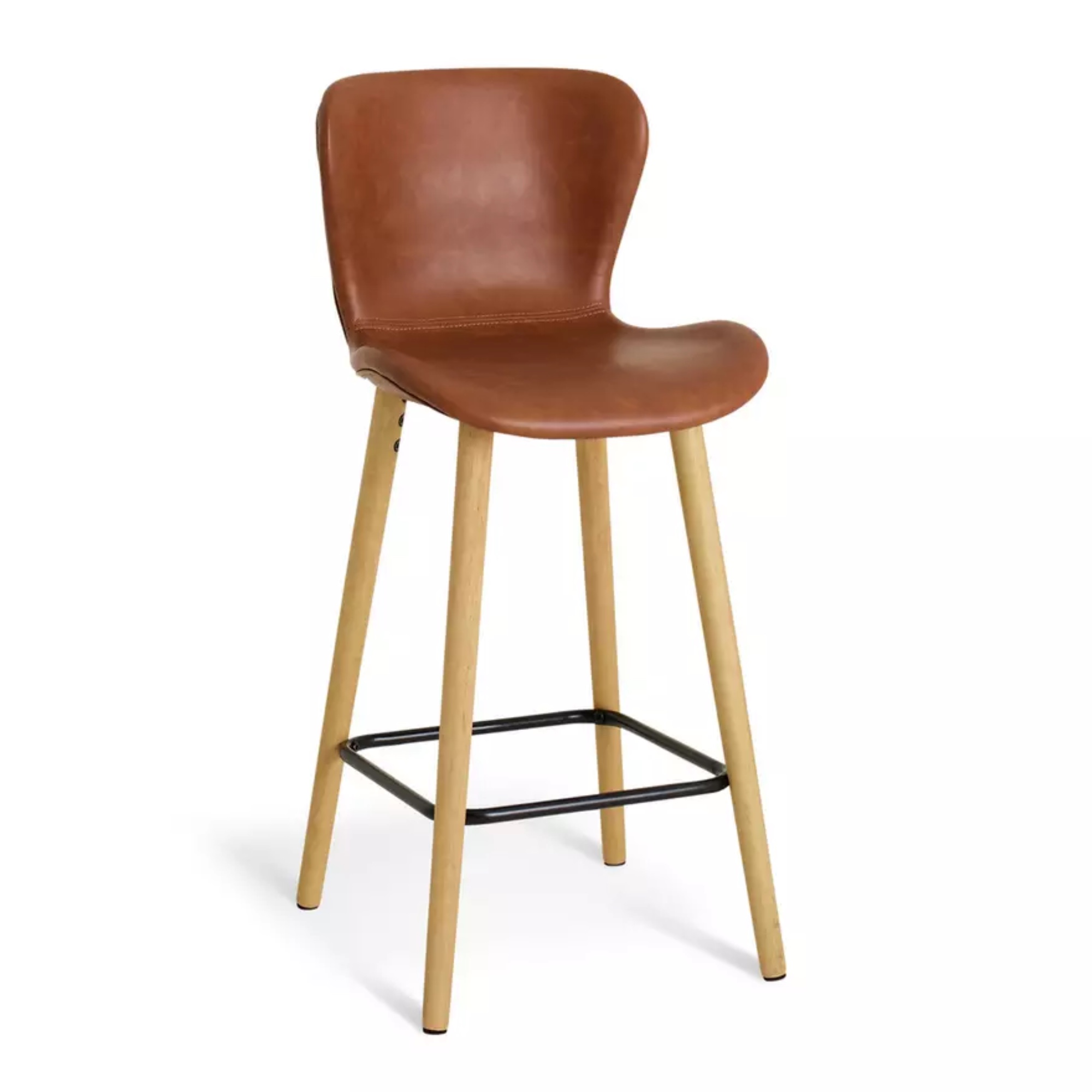 Habitat Etta Pair of Faux Leather Bar Stools, Brown
