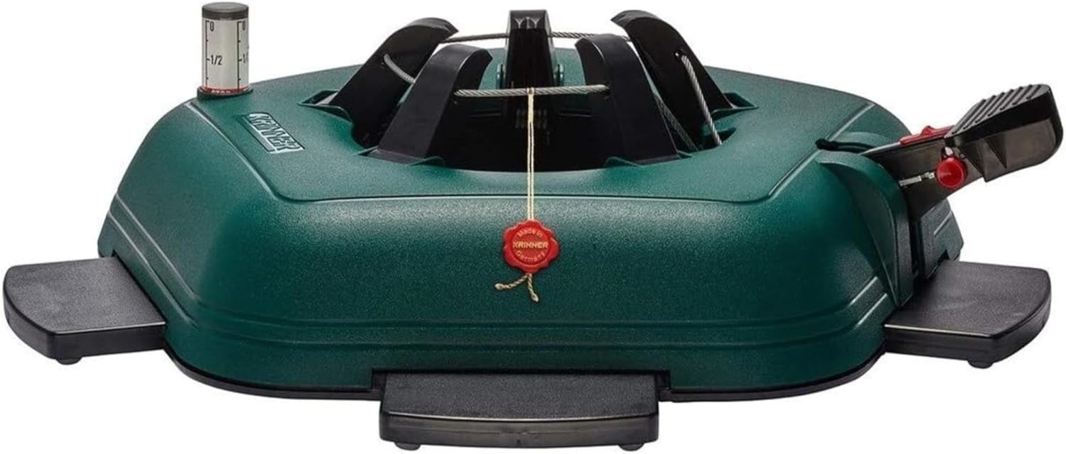 Krinner Christmas Tree Genie Large - Green Tree Stand - Original Single Cable Operation, Holds Up to 8 Ft Live Trees - Foot Pedal Setup &amp;amp; Water Reservoir With Level Indicator