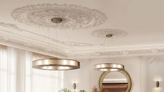 decorative ceiling moulding and contemporary lighting