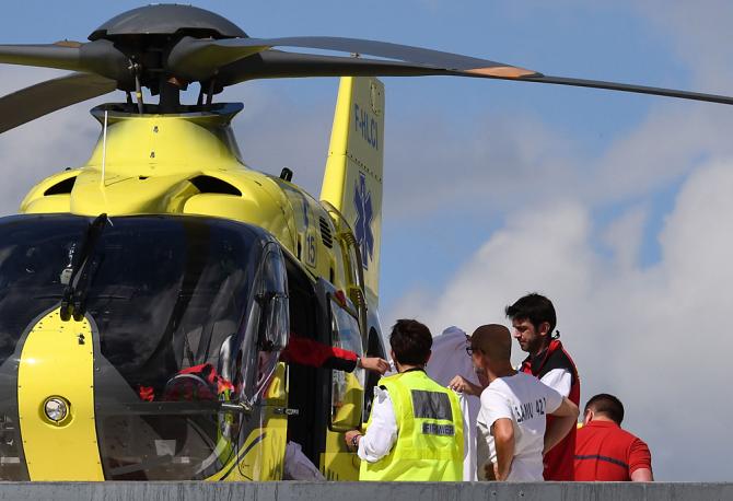 Chris Froome (Team Ineos) was airlifted to hospital after crashing during a recon ride of the stage 4 time trial at the Criterium du Dauphine
