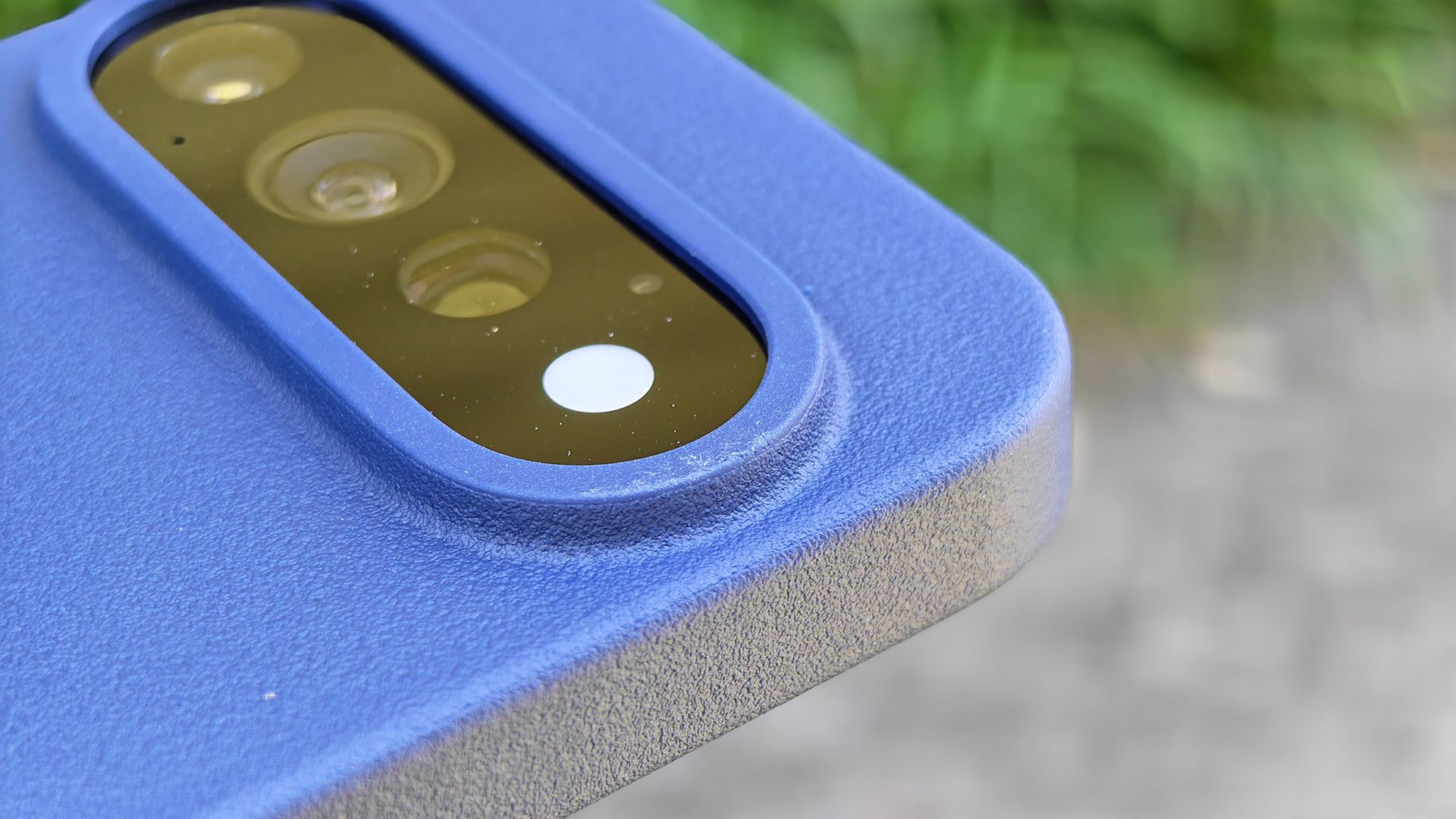 A blue Dbrand MNML case on a Google Pixel 11 Pro