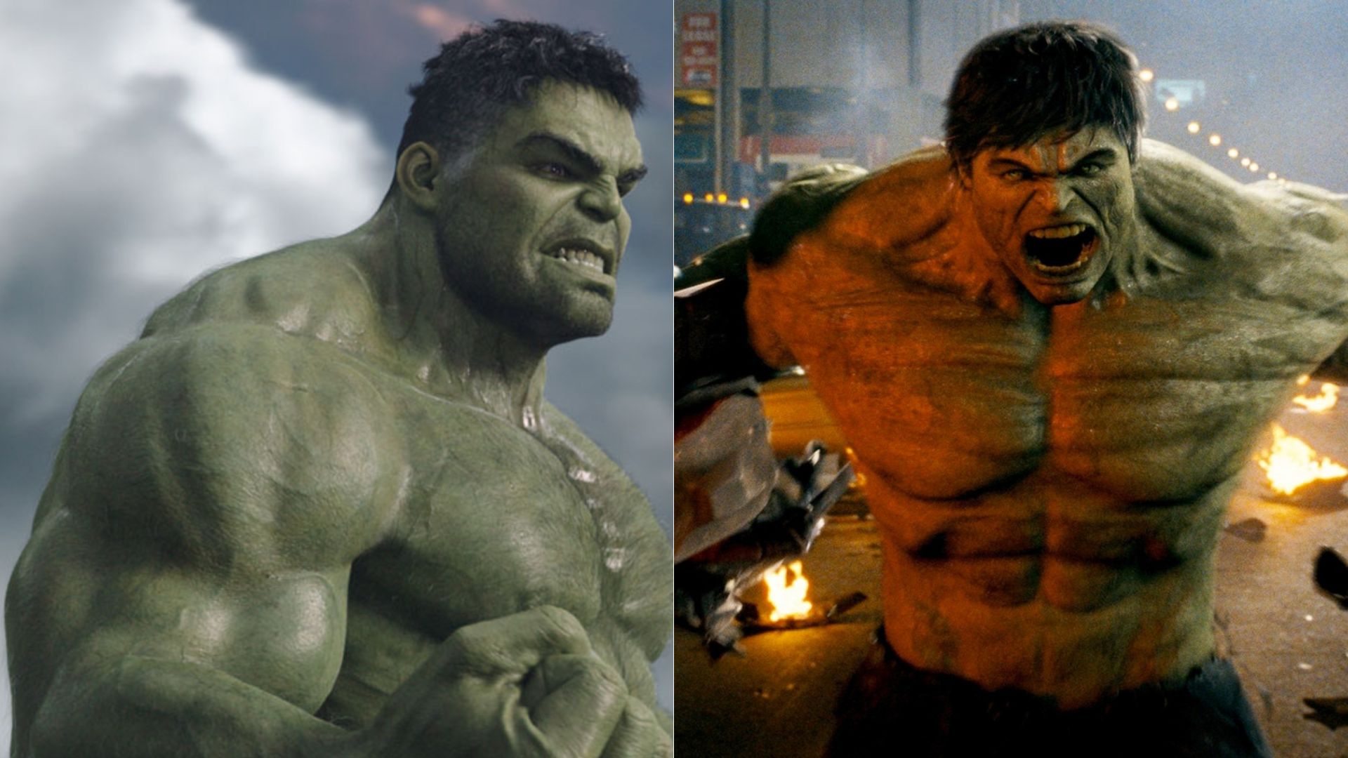 The Mark Ruffalo Hulk on the left and Ed Norton's Hulk on the right