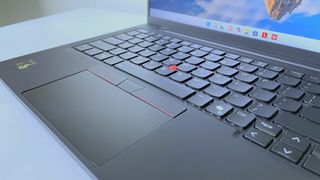 Close up of the touchpad on the Lenovo ThinkPad T14s Gen 6