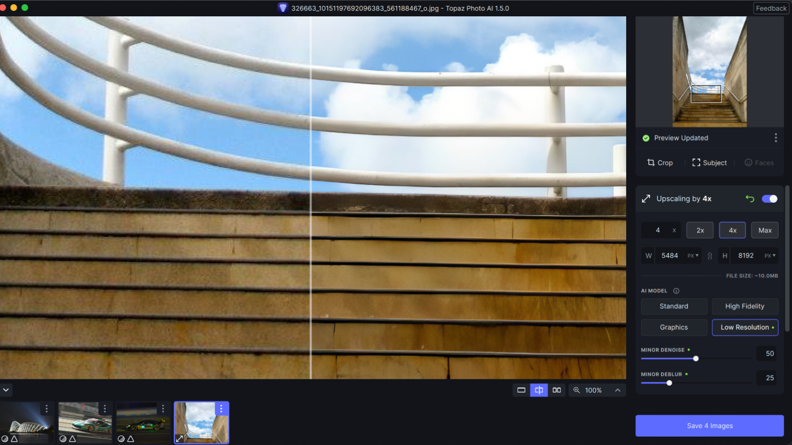 Topaz Photo AI upscaling an image of stairs