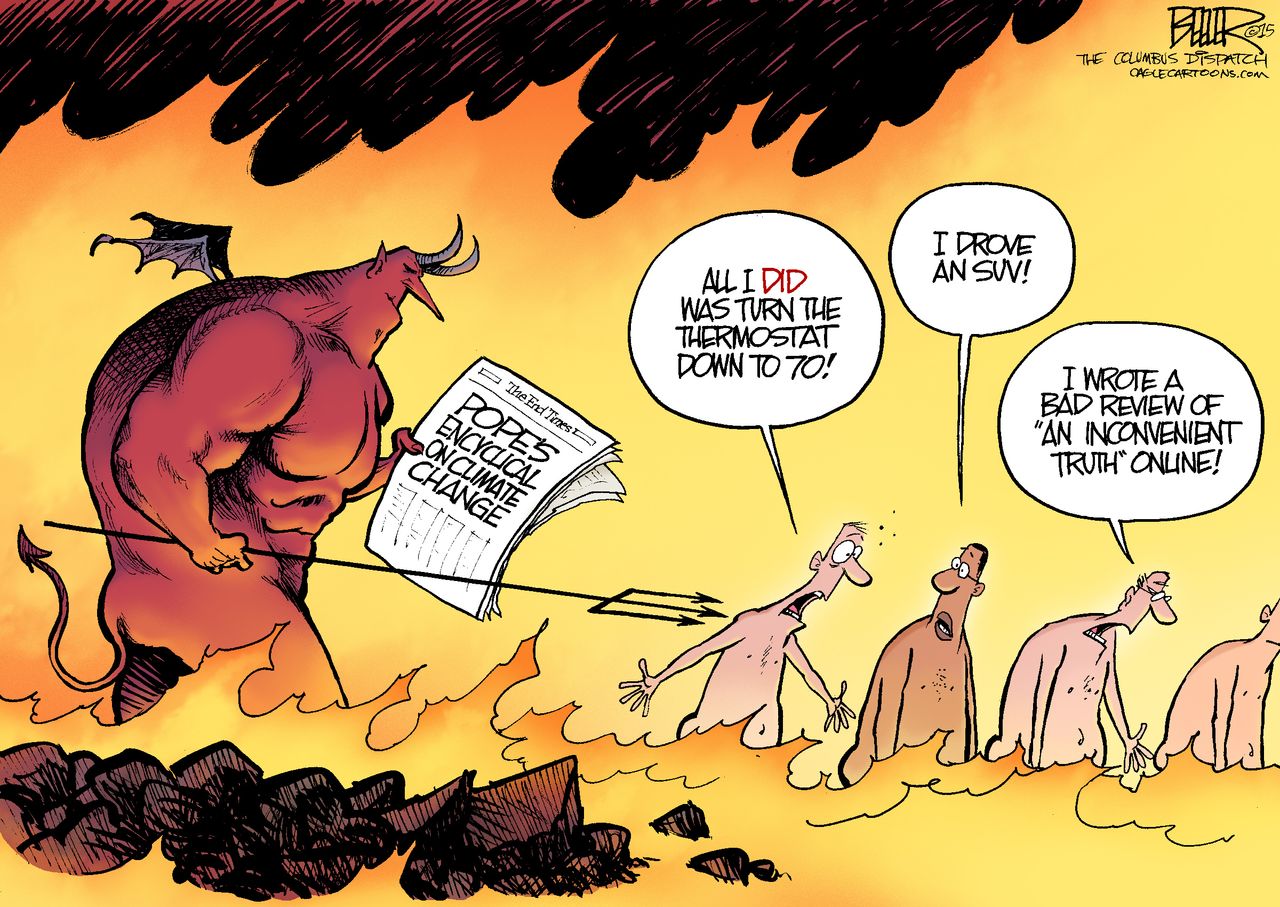 Editorial cartoon World Pope Encyclical Environment