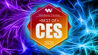 A badge that says "Windows Central Best of CES 2026" on top of a swirling purple and blue background. 