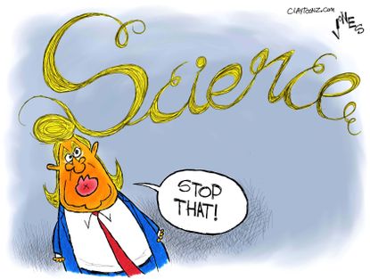 Political cartoon U.S. Science march Donald Trump