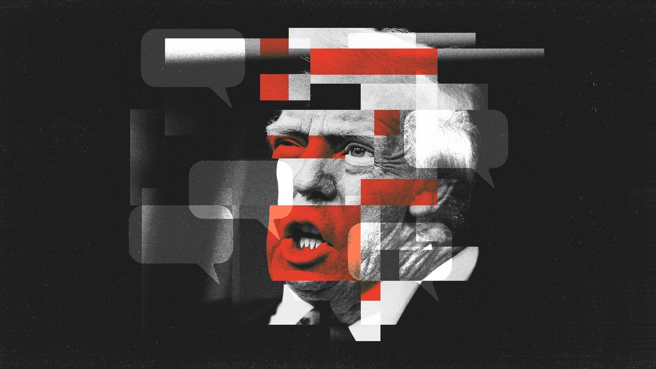 Photo composite illustration of Donald Trump