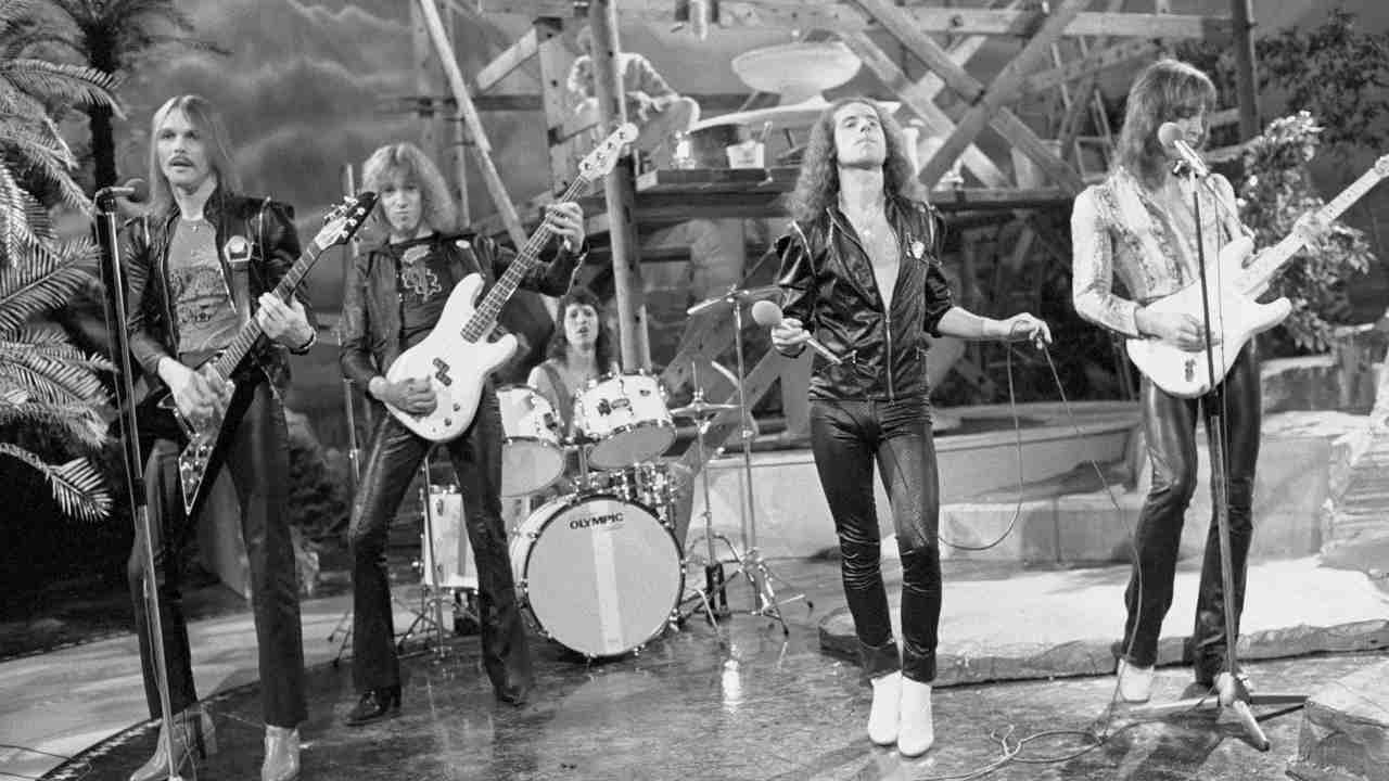 Scorpions performing onstage in the late 1970s