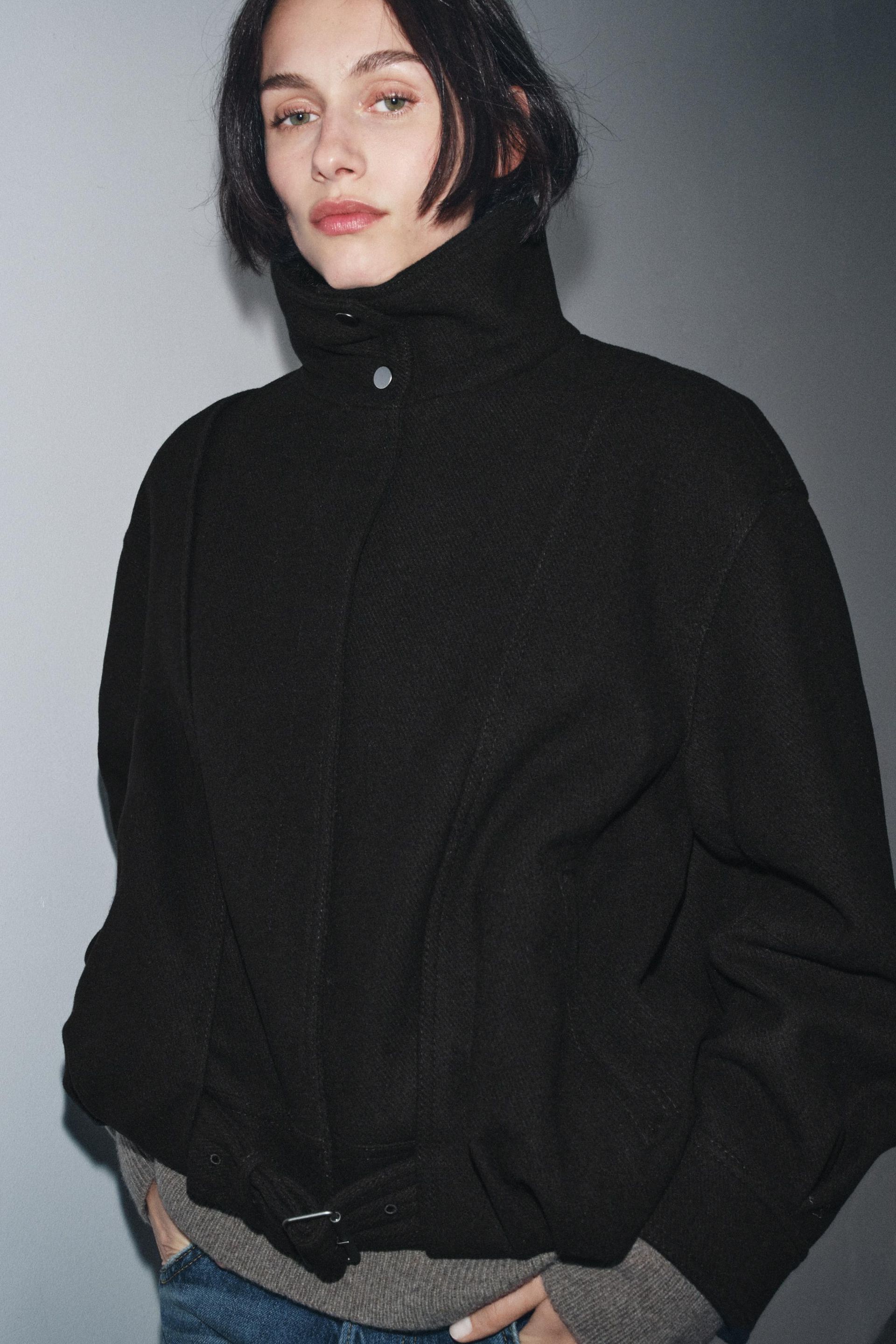 Zw Collection Minimal Wool Bomber Jacket