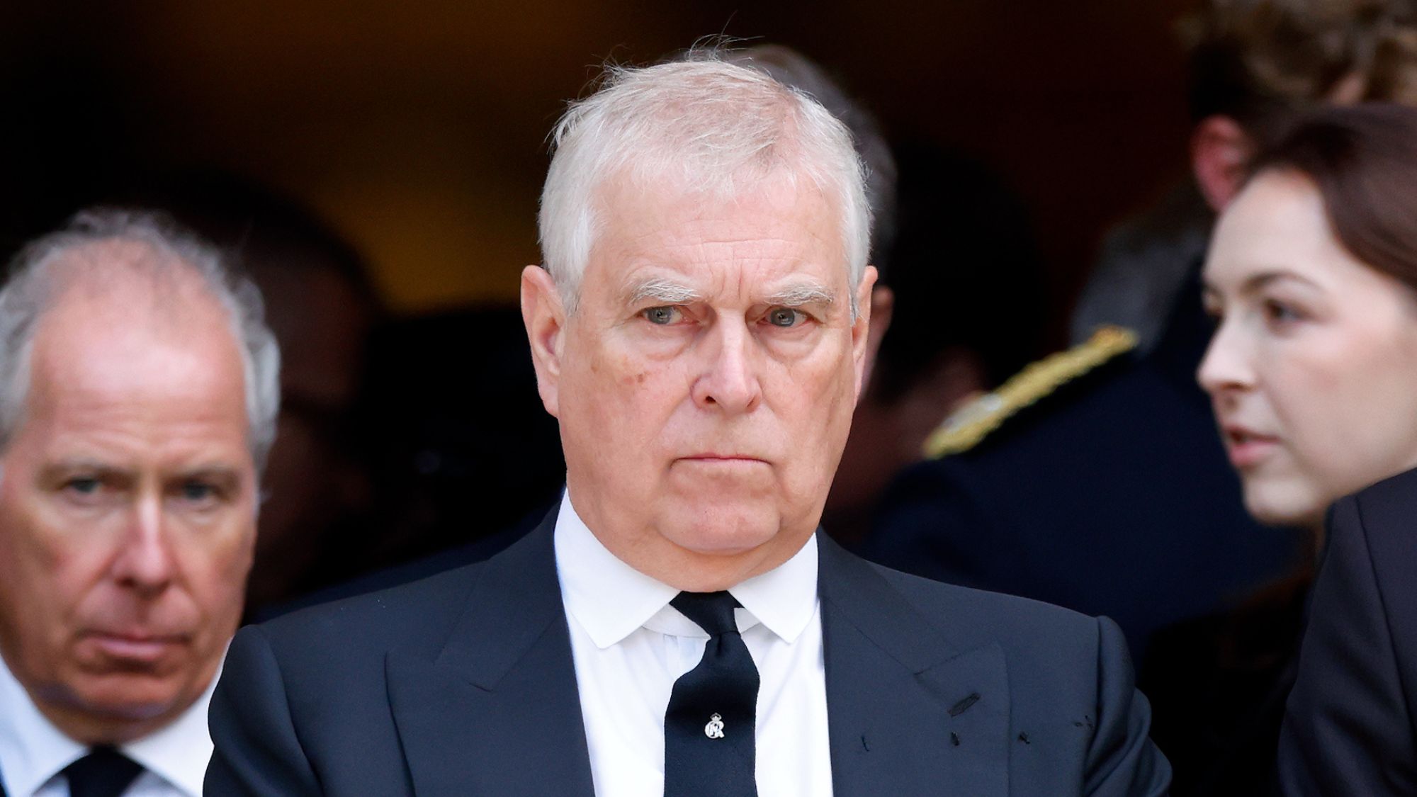 Andrew Mountbatten-Windsor attends the funeral of the Duchess of Kent