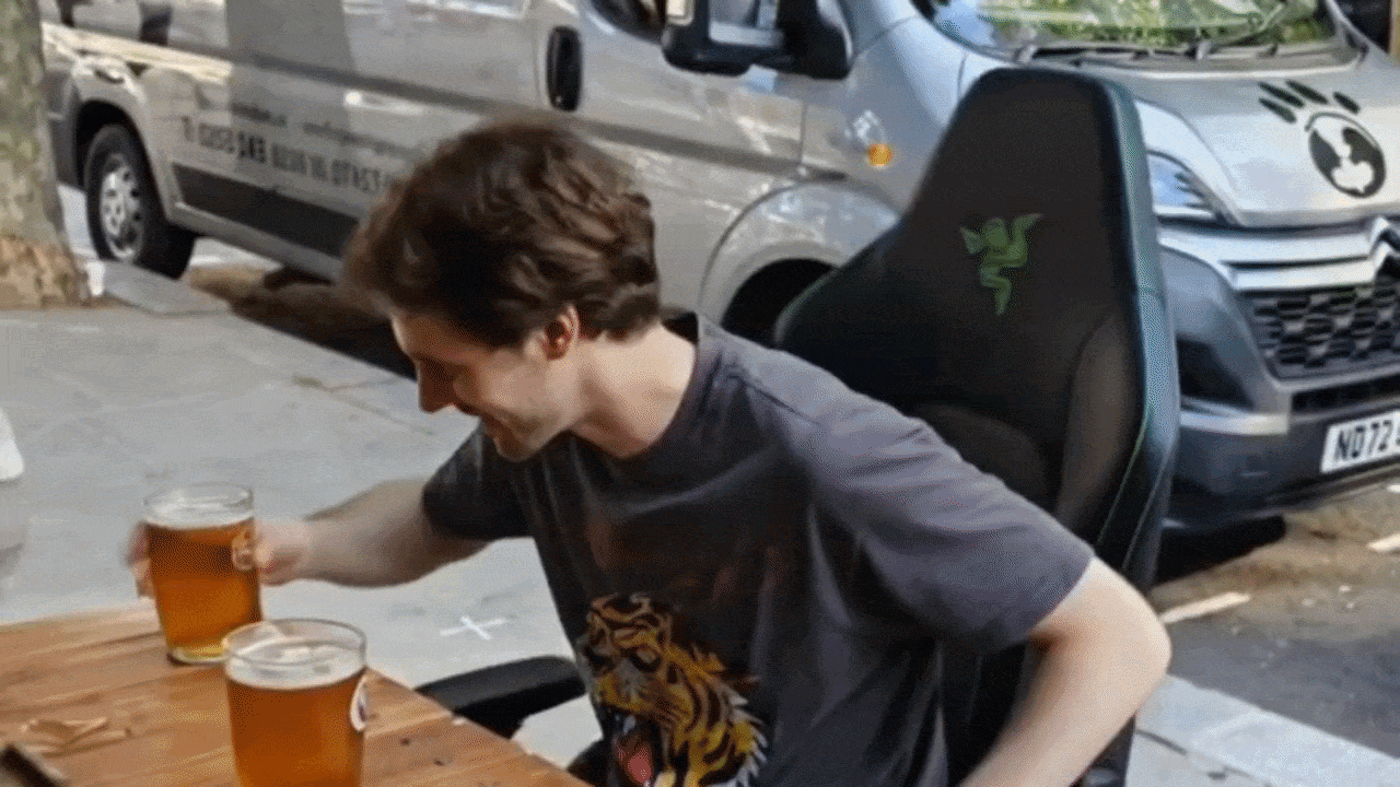 Phones Editor Axel Metz flies into the air on a gaming chair in this AI generated AI clip.