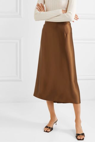 Vince + Silk-Satin Midi Skirt