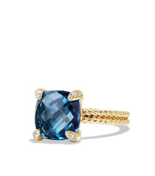 David Yurman + Châtelaine Ring With Hampton Blue Topaz and Diamonds in 18K Gold