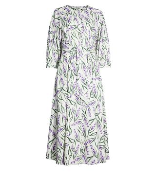 Olivia Rubin + Annie Lavender-Print Waist-Tie Cotton Dress