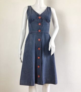Vintage + 1970s Button Down Denim Dress