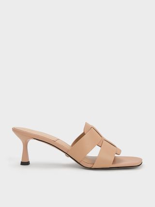 Charles & Keith + Nude Interwoven Leather Spool Heel Mules