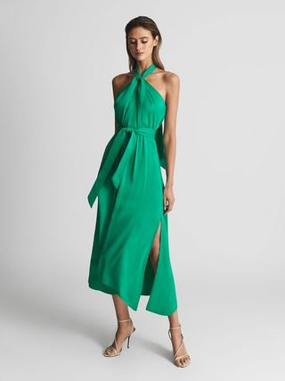 Reiss + Green Evvie Tie Waist Halterneck Midi Dress