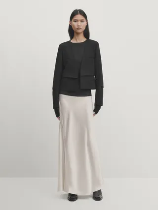 Massimo Dutti + Long Satin-Finish Silk Skirt