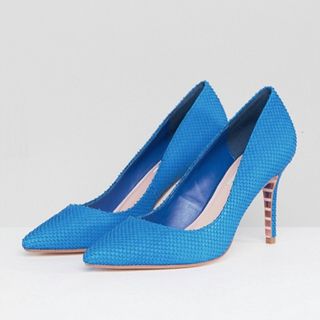 Dune + Pointed Leather Court Shoe in Bright Blue