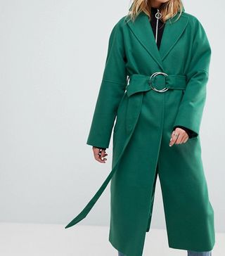 ASOS + Green D Ring Belted Long Coat