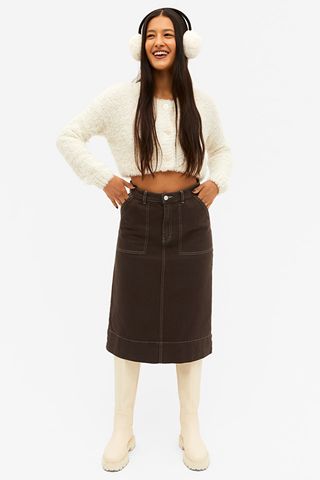 Monki + Brown Utility Midi Skirt