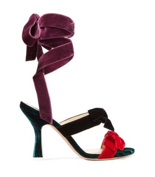 Attico + Diletta Bow-Embellished Velvet Sandals