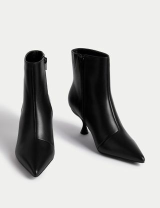 M&S Collection + Wide Fit Leather Kitten Heel Ankle Boots