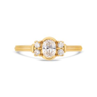 V by Laura Vann + Deco Oval Cut Solitaire Diamond Ring in Yellow Gold
