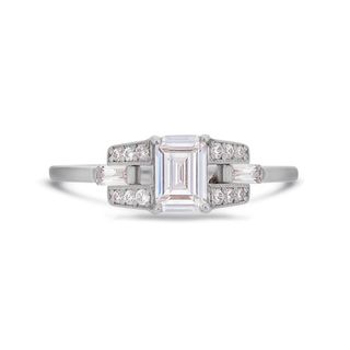 V by Laura Vann + Emerald Cut Diamond Buckle Ring in Platinum