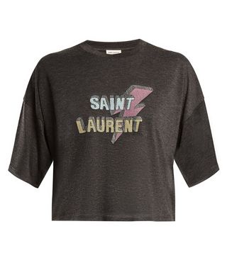 Saint Laurent + Lightning-Bolt and Logo-Print Cropped T-Shirt