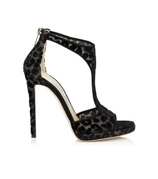 Jimmy Choo + Lana 120 Black Devoré Leopard Fabric Sandals