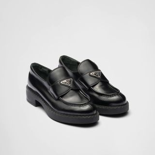 Prada + Chocolate Brushed Leather Loafers