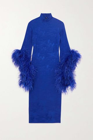 Taller Marmo + Toile Del Rio Feather-Trimmed Satin-Jacquard Midi Dress
