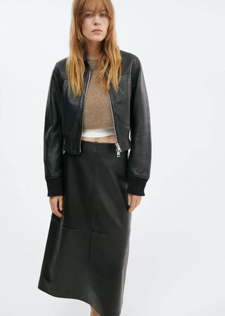 Mango + Leather Midi Skirt