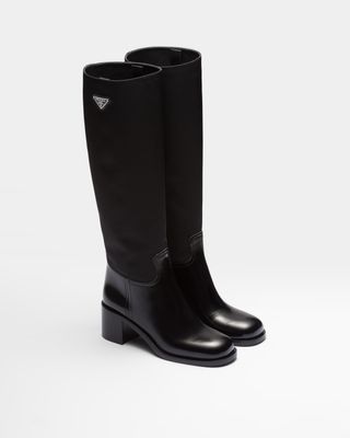 Prada + Brushed Leather and Re-Nylon Boots