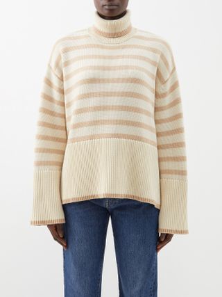 Toteme + Striped Roll-Neck Wool-Blend Sweater