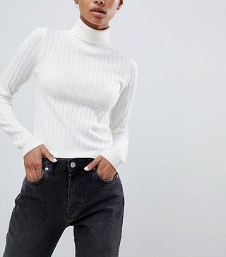 ASOS Design + Roll Neck Crop Jumper in Rib